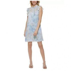 Calvin Klein Serene Printed Flutter Sleeve A-Line Dress Size 10 Petite